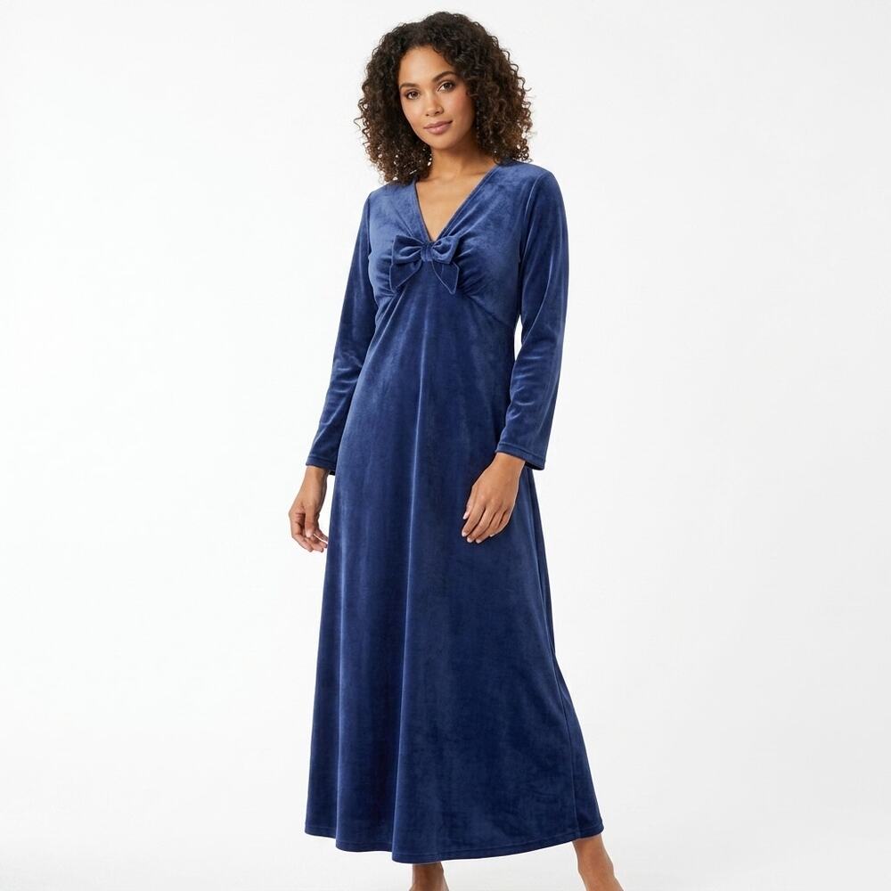 Velve Kihana Velvet Long Sleeve V-Neck Bow Dress Women See Measurements